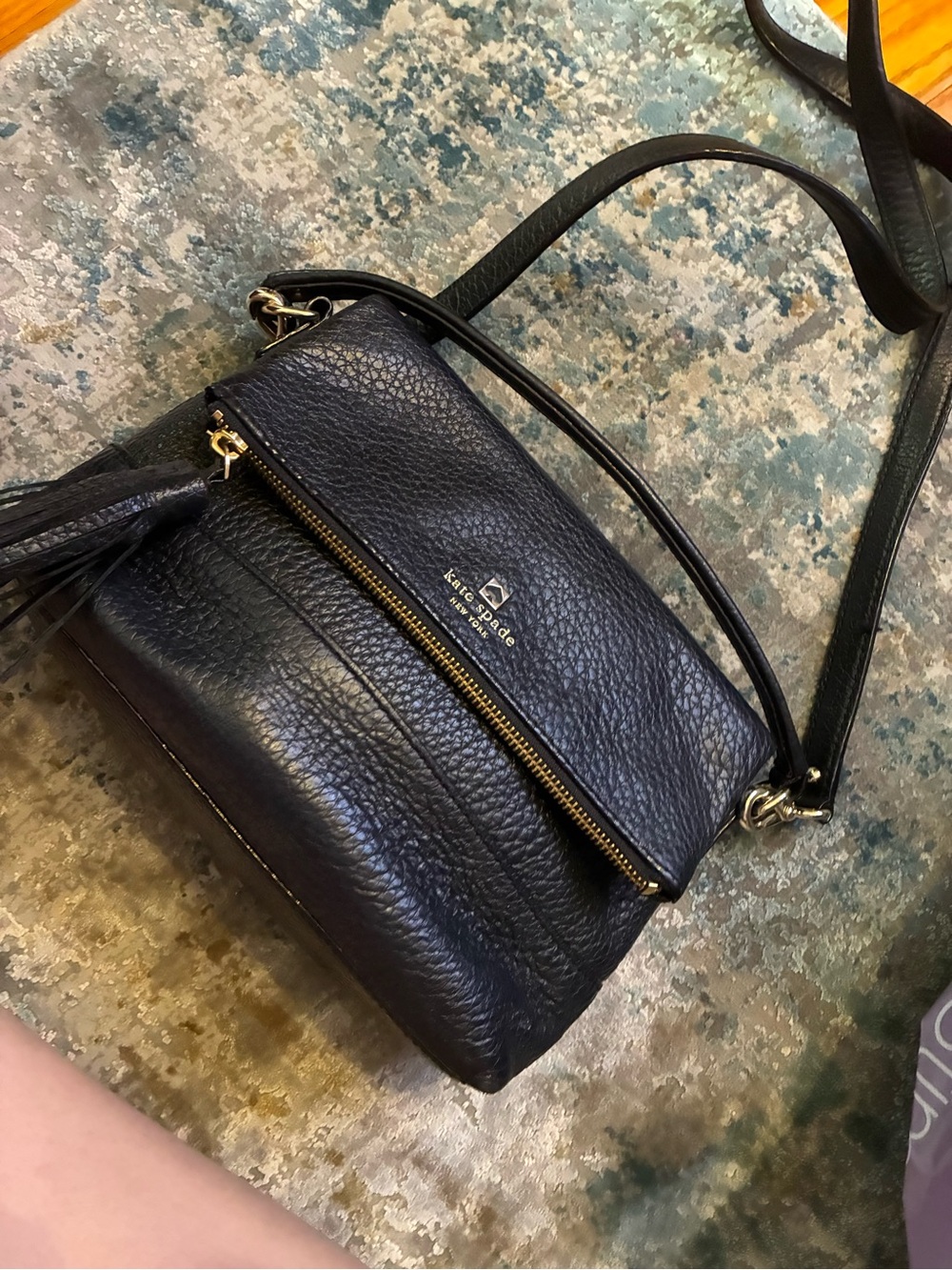kate spade black pebbled leather crossbody with tassel